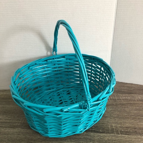 Bright Blue Woven Basket with Handle - Picture 4 of 11